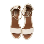 Valentino Grainy Calfskin Double Rockstud Wedge Sandals - Size 8 / 38 (SHF-sJMeiu)