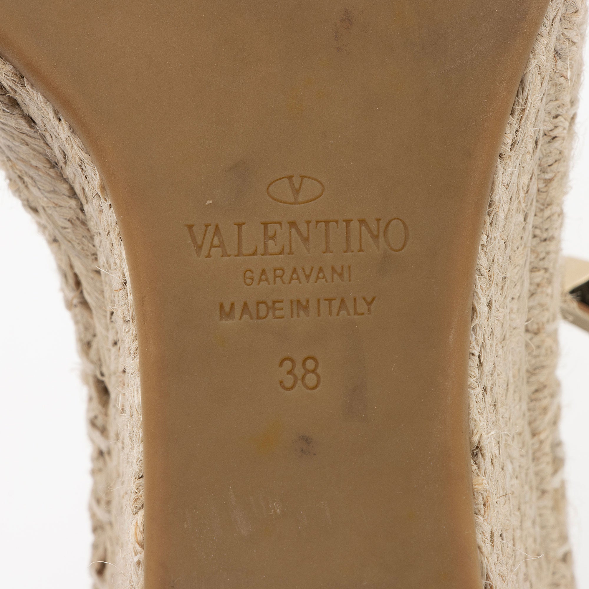 Valentino Grainy Calfskin Double Rockstud Wedge Sandals - Size 8 / 38 (SHF-sJMeiu)