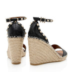 Valentino Grainy Calfskin Double Rockstud Wedge Sandals - Size 9 / 39 (SHF-19232)
