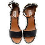 Valentino Grainy Calfskin Double Rockstud Wedge Sandals - Size 9 / 39 (SHF-19232)