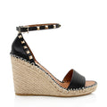 Valentino Grainy Calfskin Double Rockstud Wedge Sandals - Size 9 / 39 (SHF-19232)