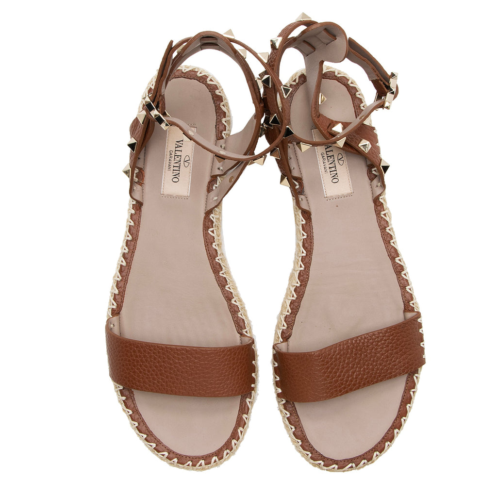Valentino Grainy Calfskin Rockstud Espadrilles Sandals - Size 9 / 39 (SHF-23690)