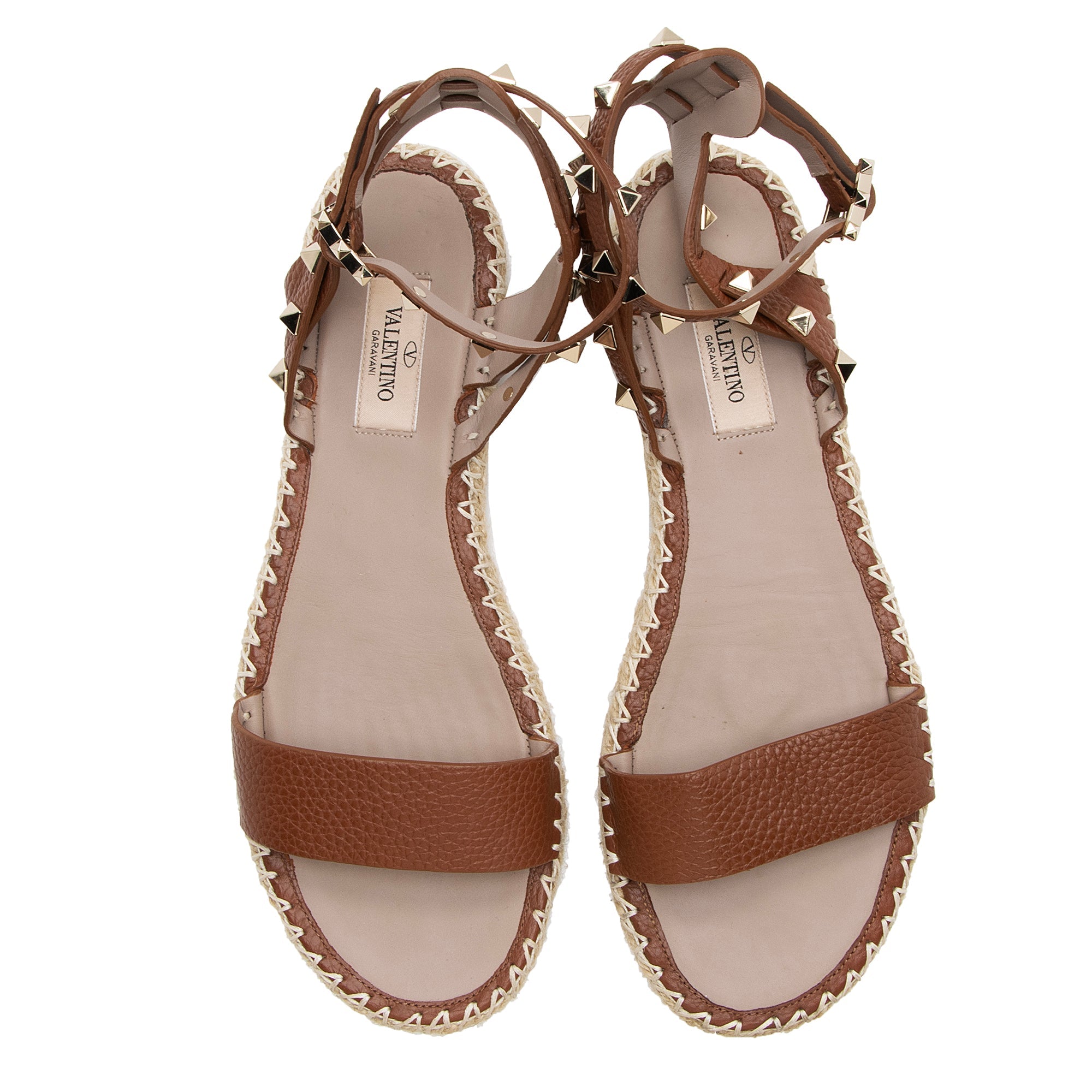 Valentino Grainy Calfskin Rockstud Espadrilles Sandals - Size 9 / 39 (SHF-23690)
