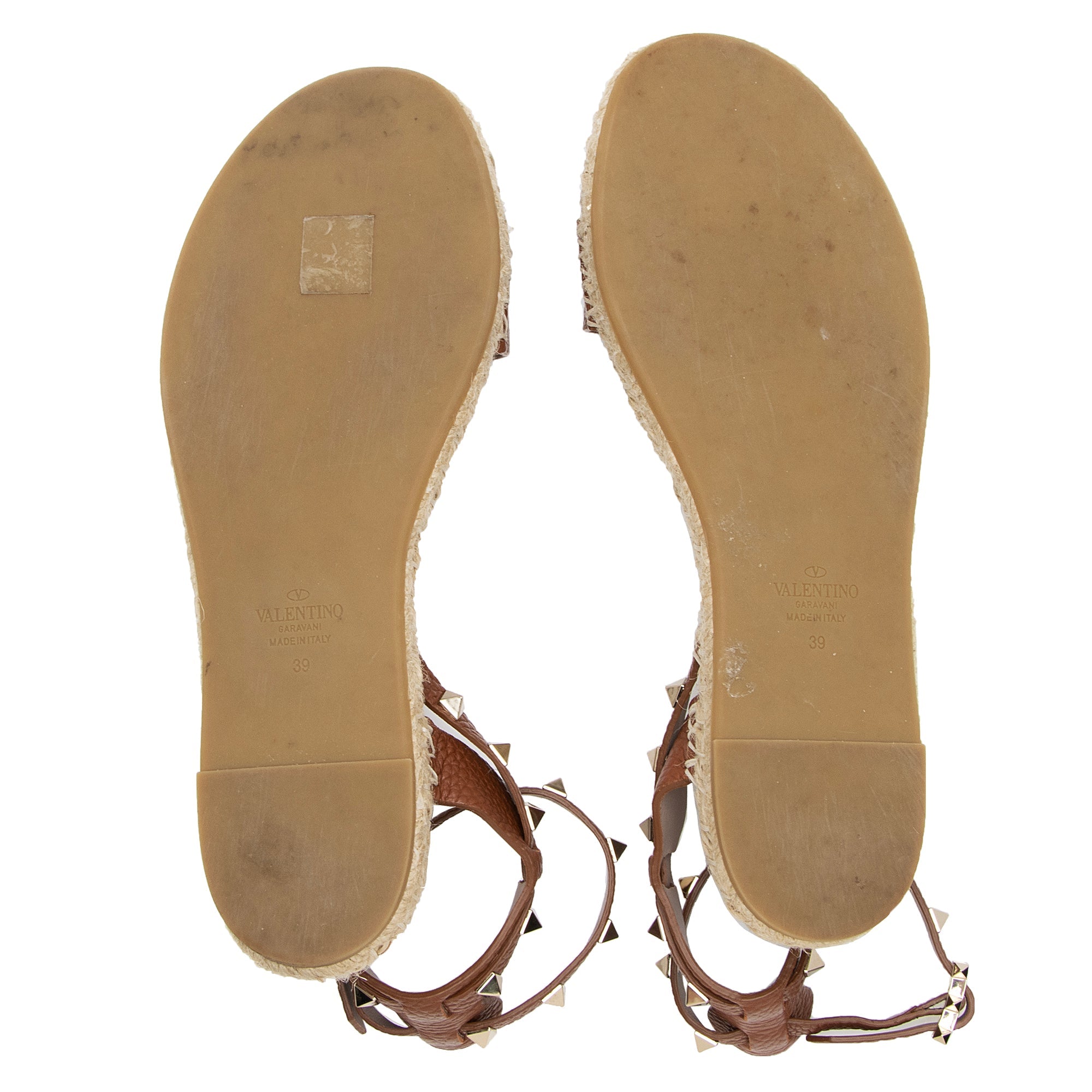 Valentino Grainy Calfskin Rockstud Espadrilles Sandals - Size 9 / 39 (SHF-23690)