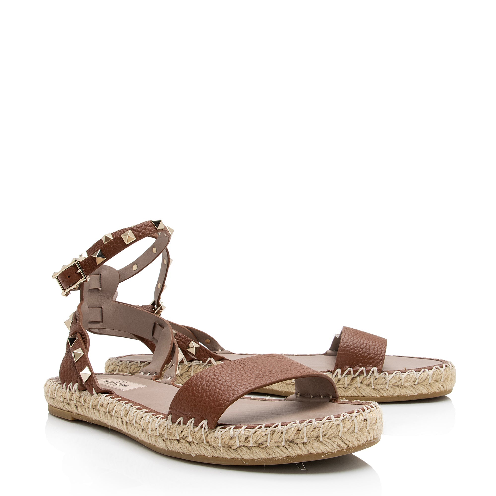 Valentino Grainy Calfskin Rockstud Espadrilles Sandals - Size 9 / 39 (SHF-23690)