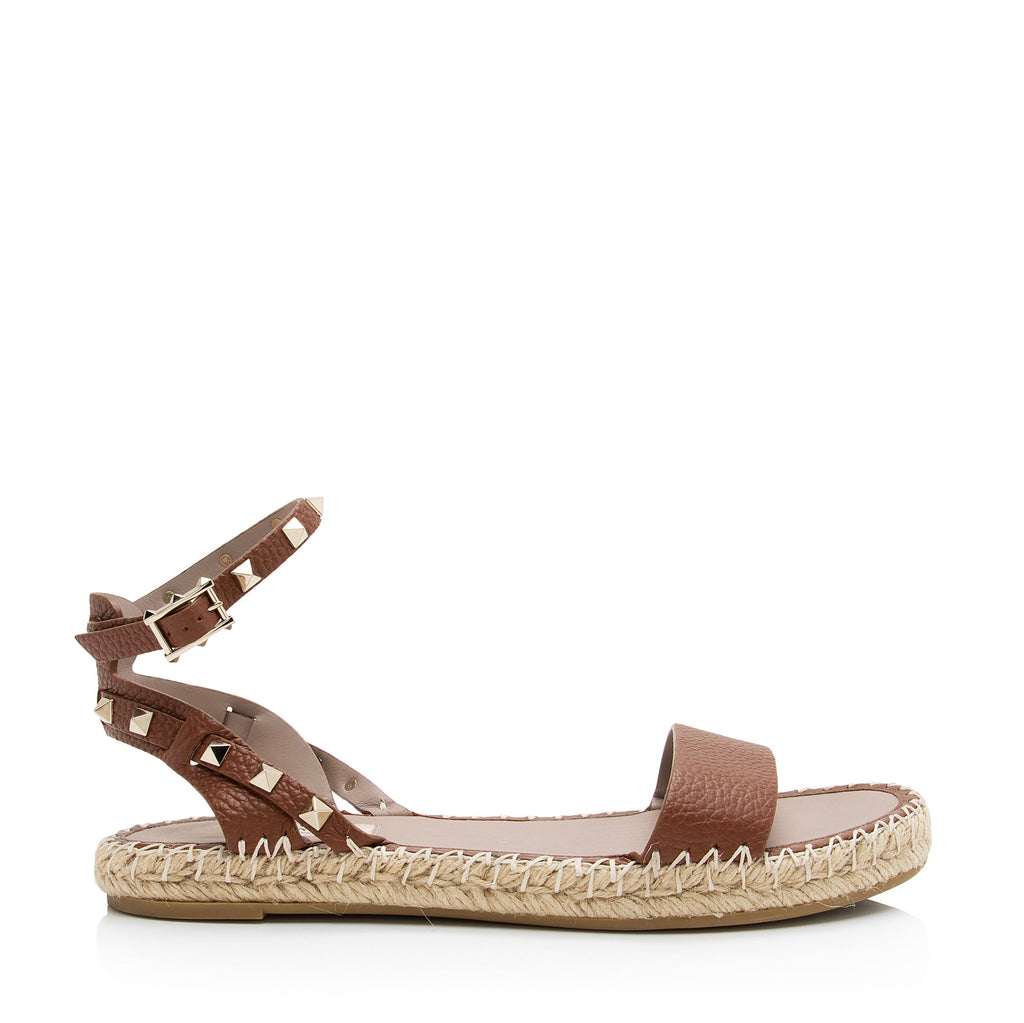 Valentino Grainy Calfskin Rockstud Espadrilles Sandals - Size 9 / 39 (SHF-23690)