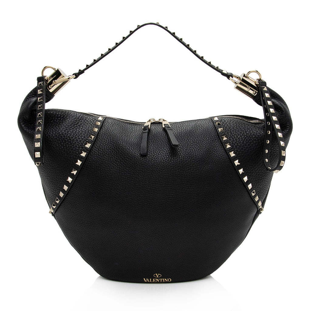 Valentino Grainy Calfskin Rockstud Hobo (SHF-koVIVI)