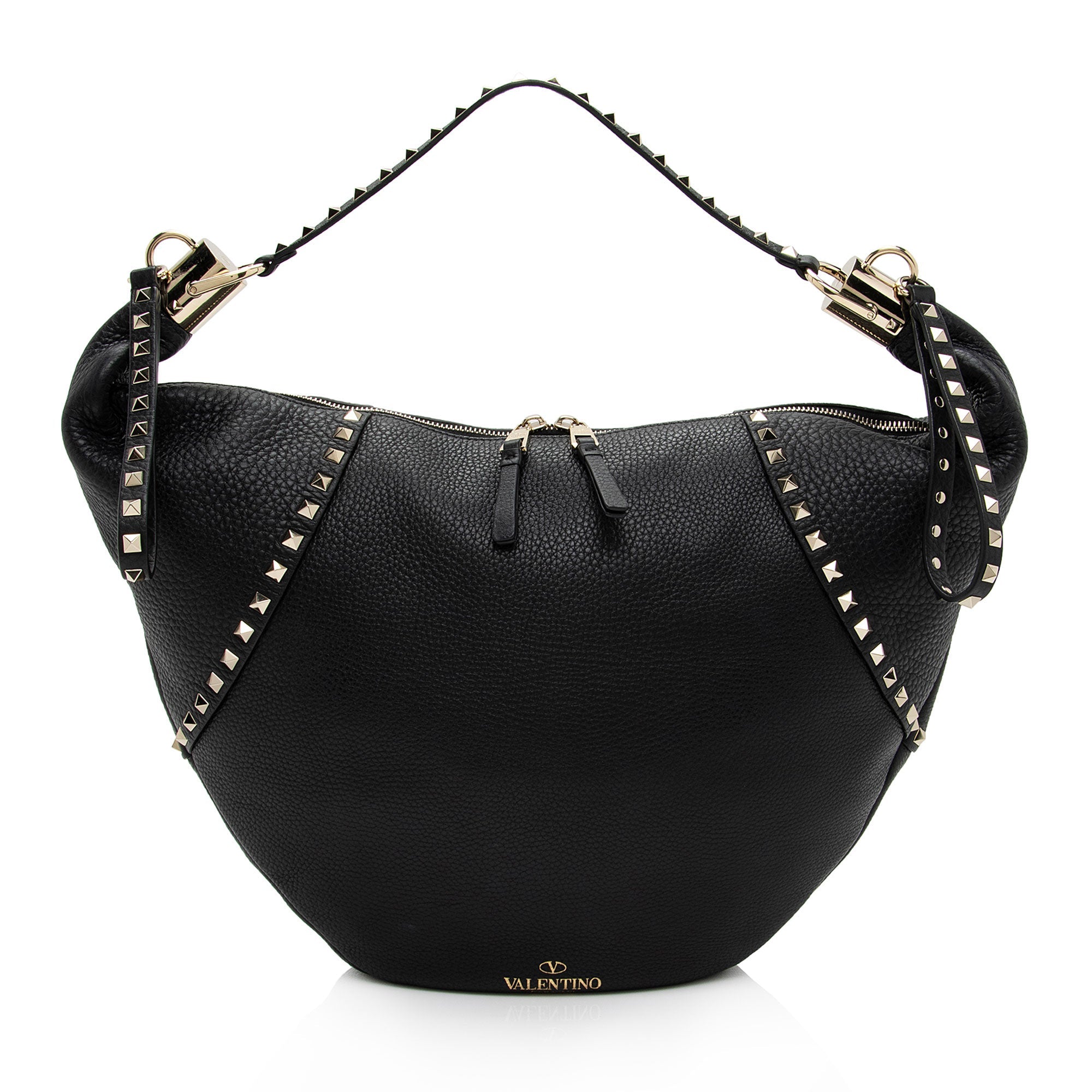 Valentino Grainy Calfskin Rockstud Hobo (SHF-koVIVI)