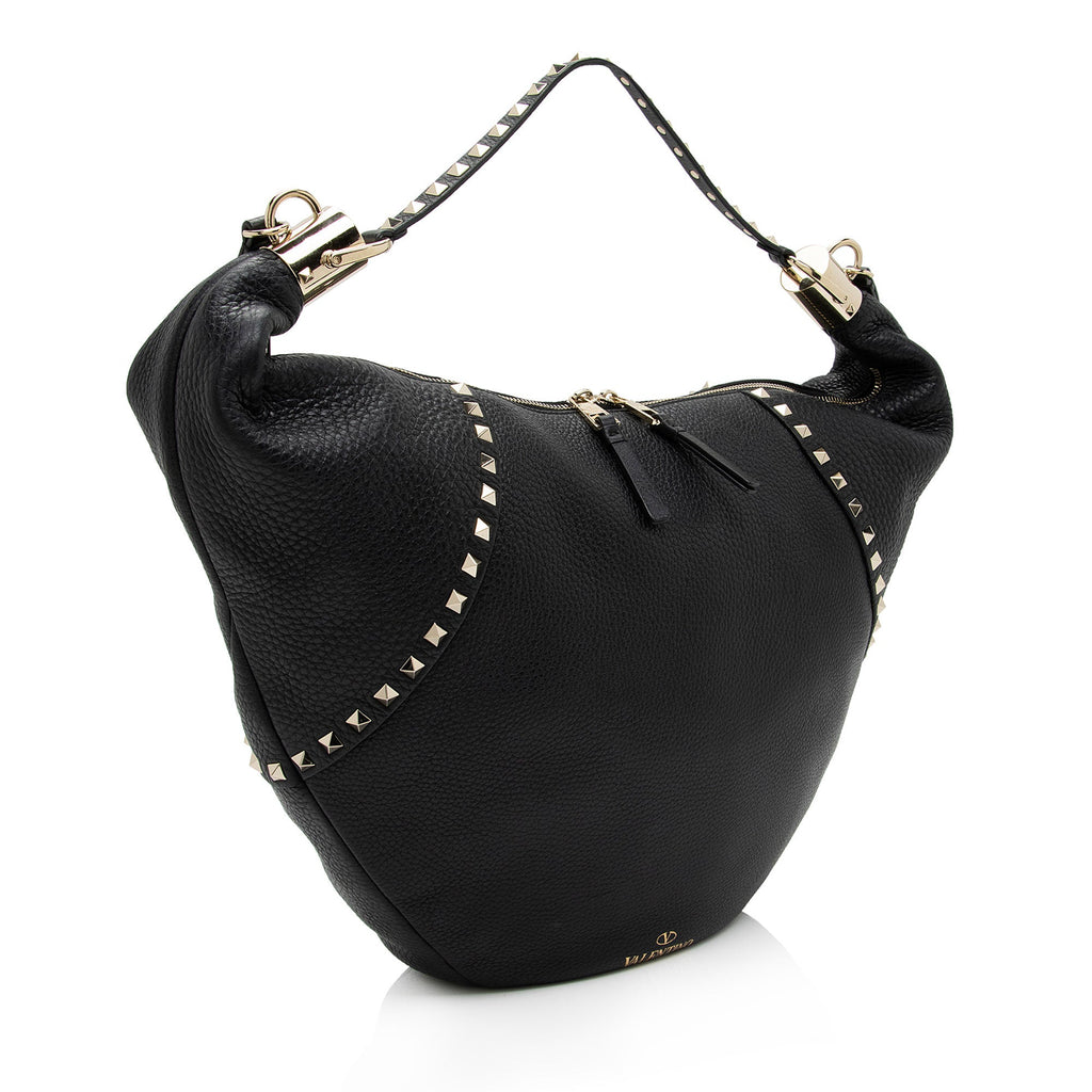Valentino Grainy Calfskin Rockstud Hobo (SHF-koVIVI)
