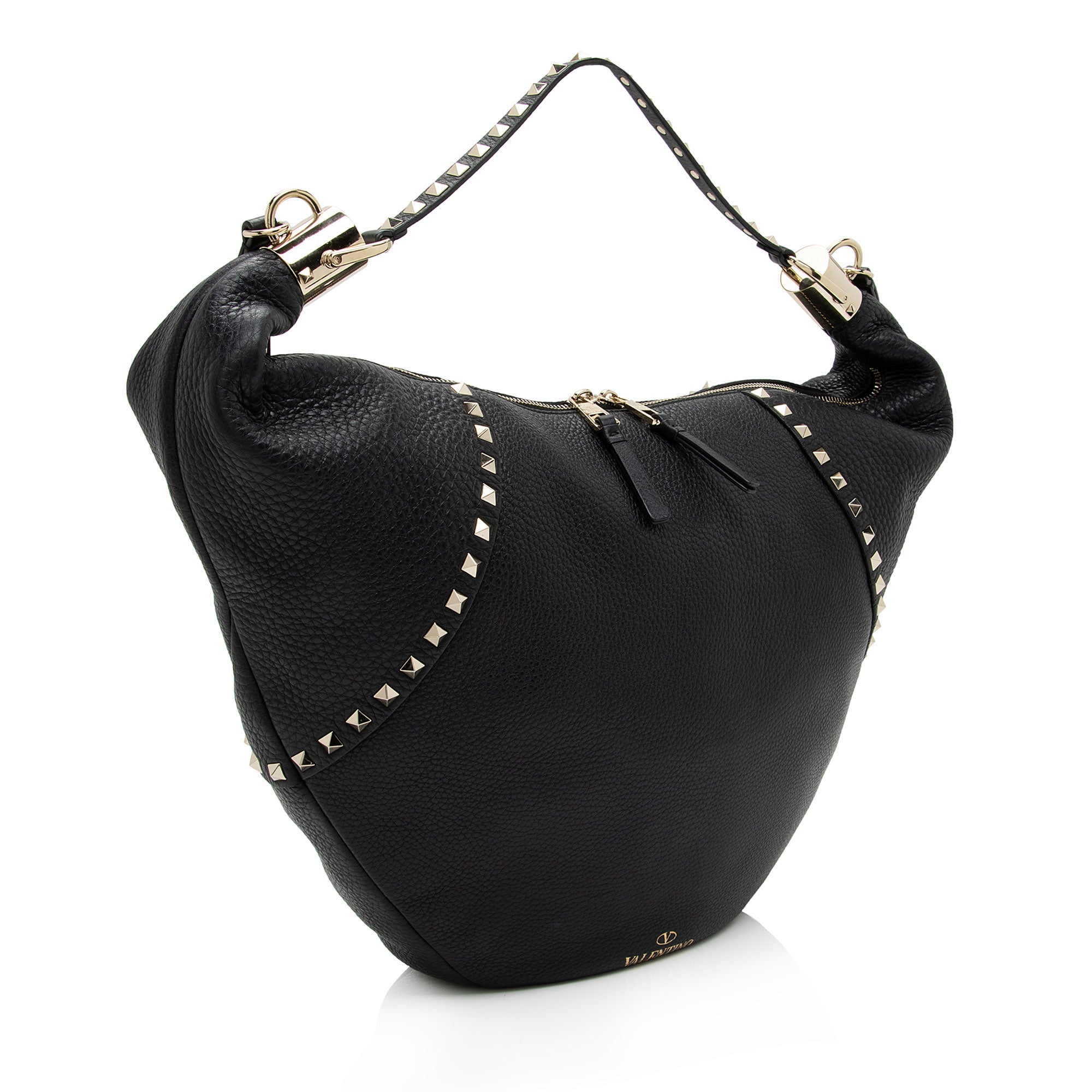 Valentino Grainy Calfskin Rockstud Hobo (SHF-koVIVI)