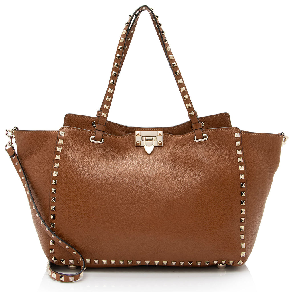 Valentino Grainy Calfskin Rockstud Medium Tote (SHF-EnAOS2)