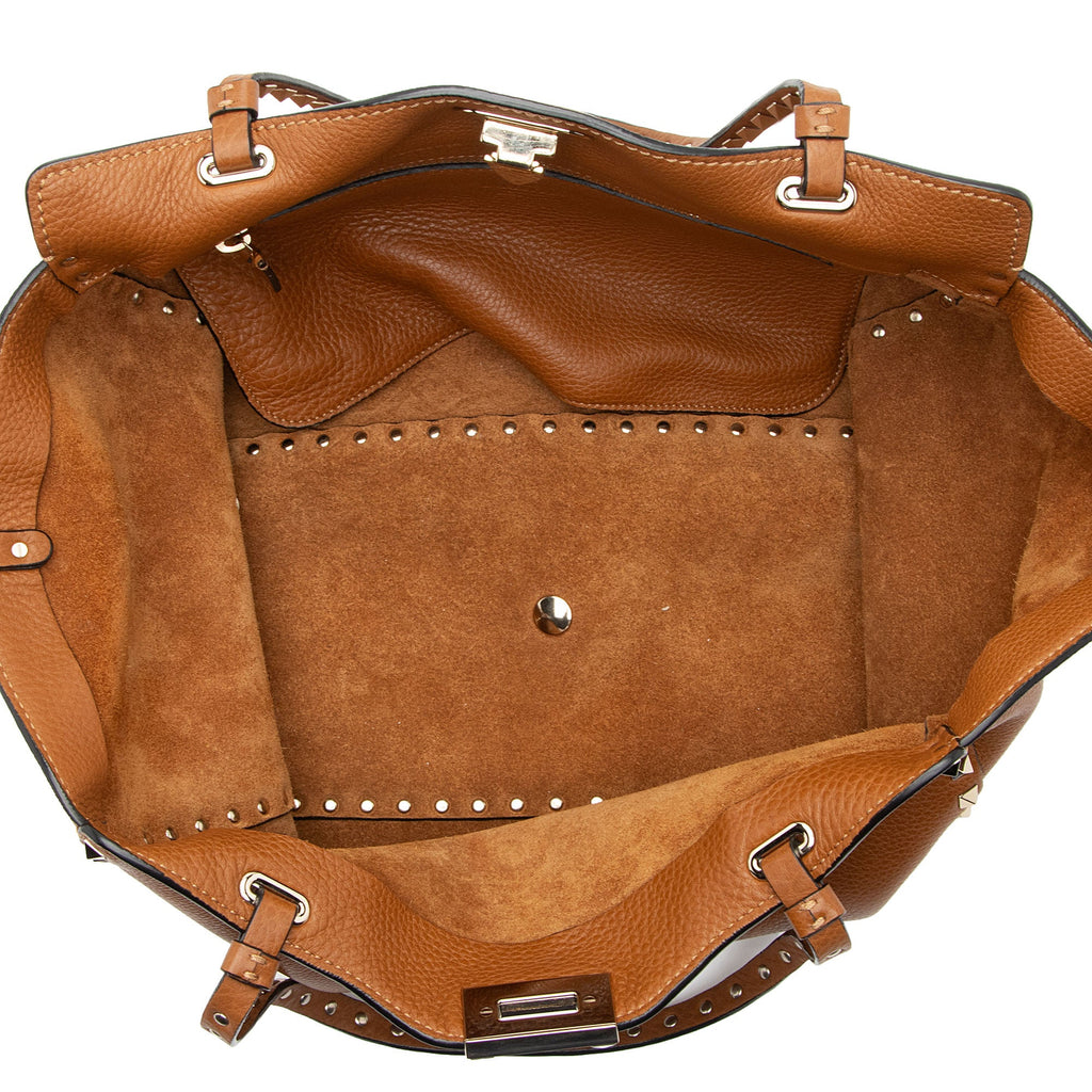Valentino Grainy Calfskin Rockstud Medium Tote (SHF-EnAOS2)