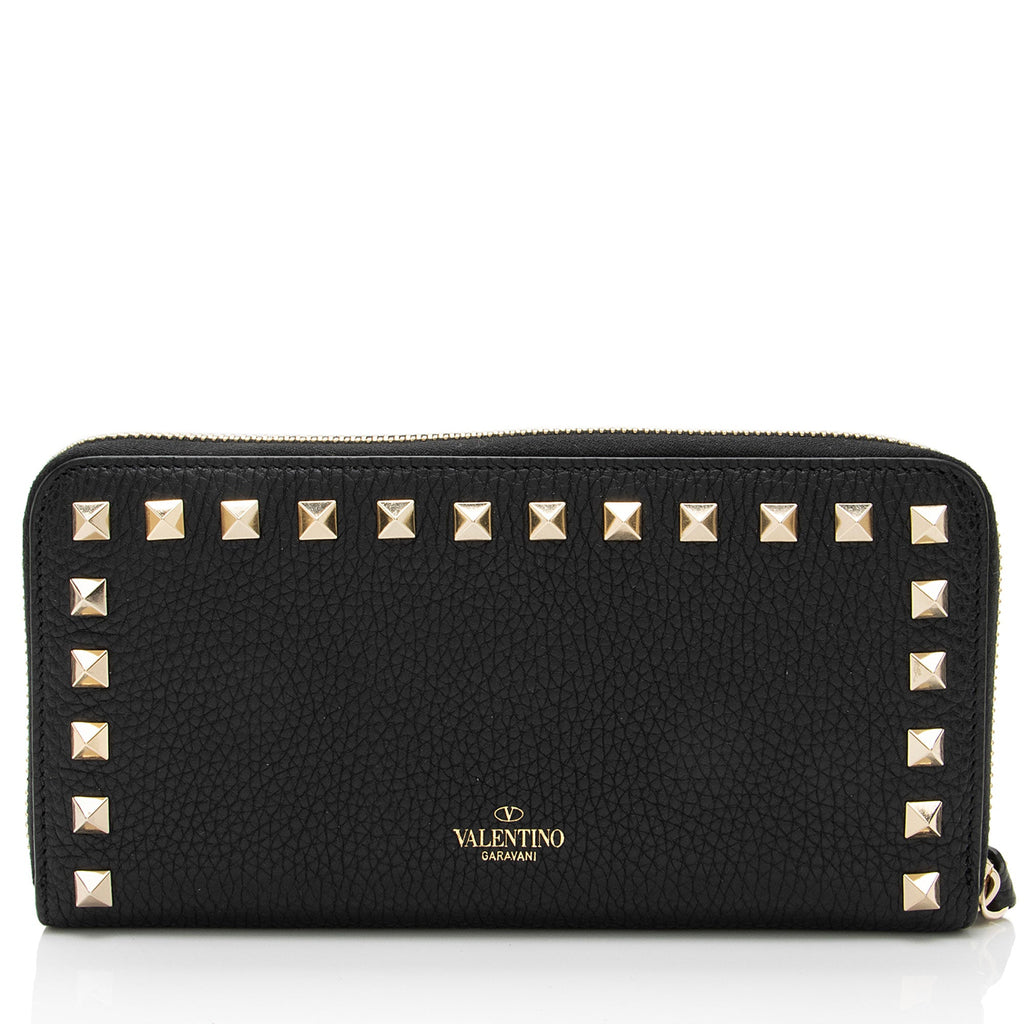 Valentino Grainy Calfskin Rockstud Zip Around Wallet (SHF-vsMR80)