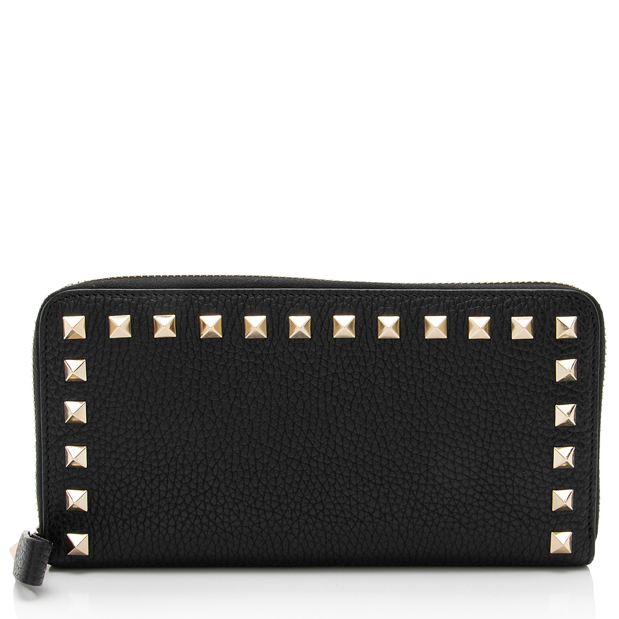 Valentino Grainy Calfskin Rockstud Zip Around Wallet (SHF-vsMR80)