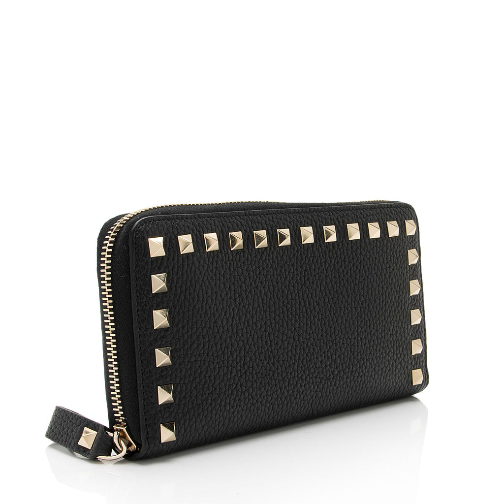Valentino Grainy Calfskin Rockstud Zip Around Wallet (SHF-vsMR80)