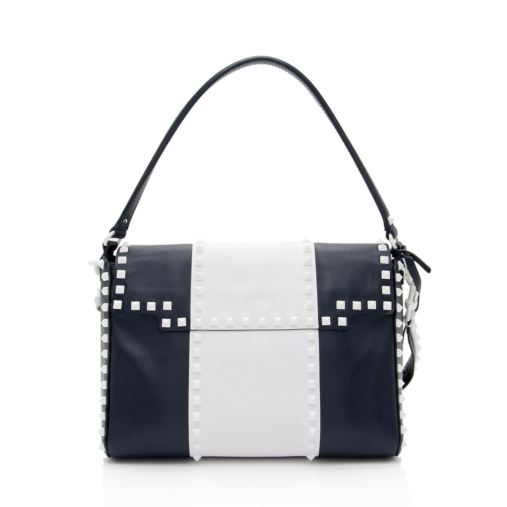 Valentino Lambskin Colorblock Rockstud Top Handle (SHF-IpHYts)