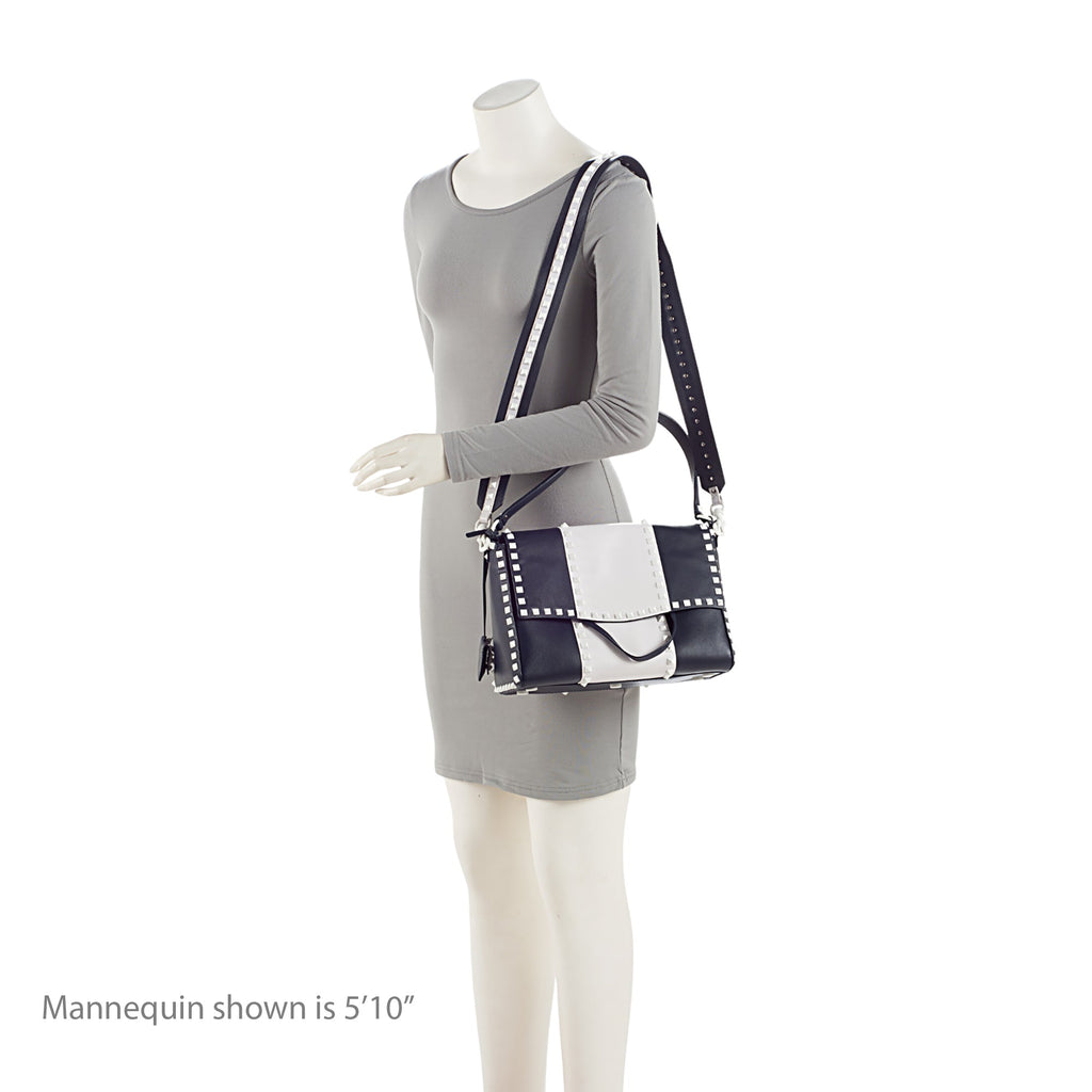 Valentino Lambskin Colorblock Rockstud Top Handle (SHF-IpHYts)