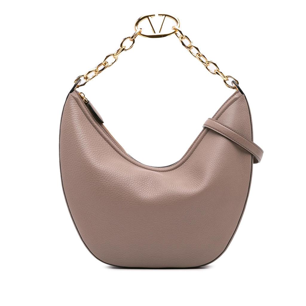 Valentino Medium Grainy Calfskin VLogo Moon Hobo