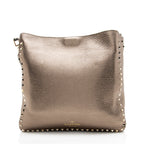 Valentino Metallic Calfskin Rockstud Messenger Bag (SHF-18357)
