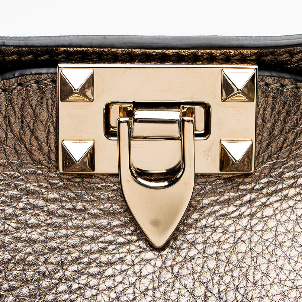 Valentino Metallic Calfskin Rockstud Messenger Bag (SHF-18357)