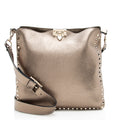 Valentino Metallic Calfskin Rockstud Messenger Bag (SHF-18357)