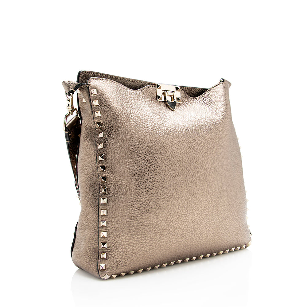 Valentino Metallic Calfskin Rockstud Messenger Bag (SHF-18357)