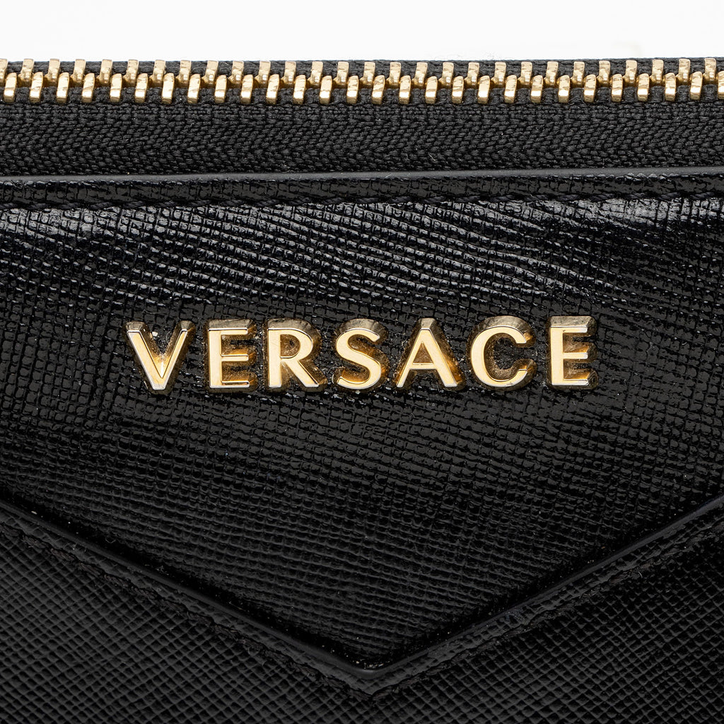 Versace Calfskin V Stitch Zip Around Continental Wallet (SHF-5uxipD)