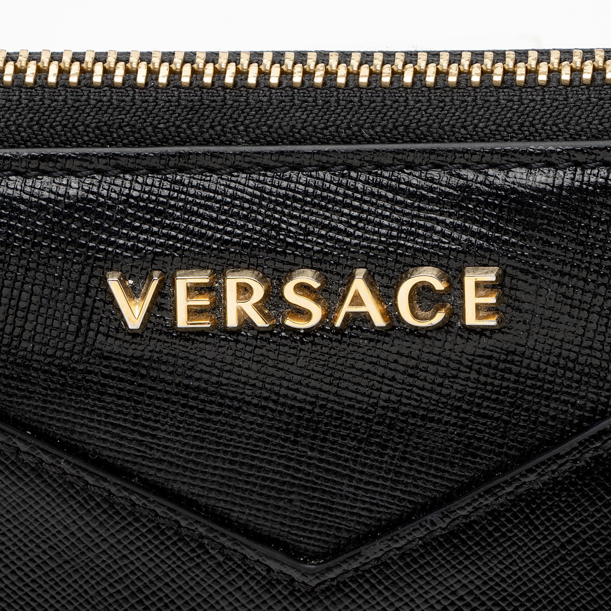 Versace Calfskin V Stitch Zip Around Continental Wallet (SHF-5uxipD)