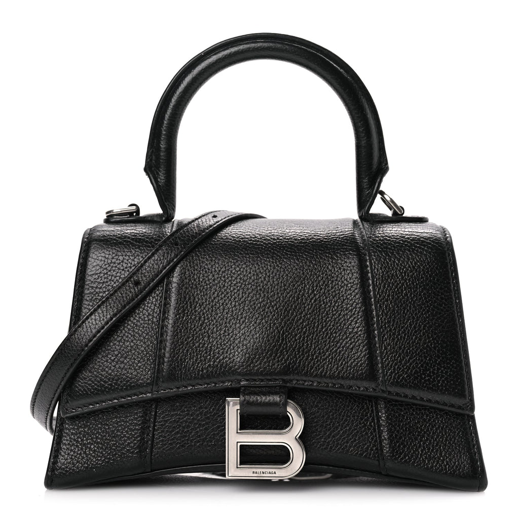 Balenciaga Grained Calfskin Hourglass Top Handle Bag XS Black