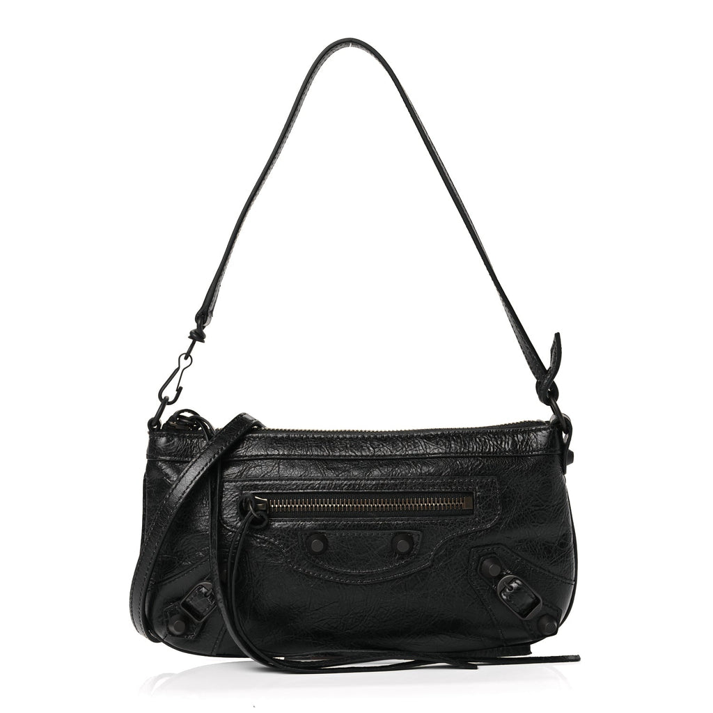 Balenciaga Agneau Arena Classic Hardware Le City Pouch On Strap Black