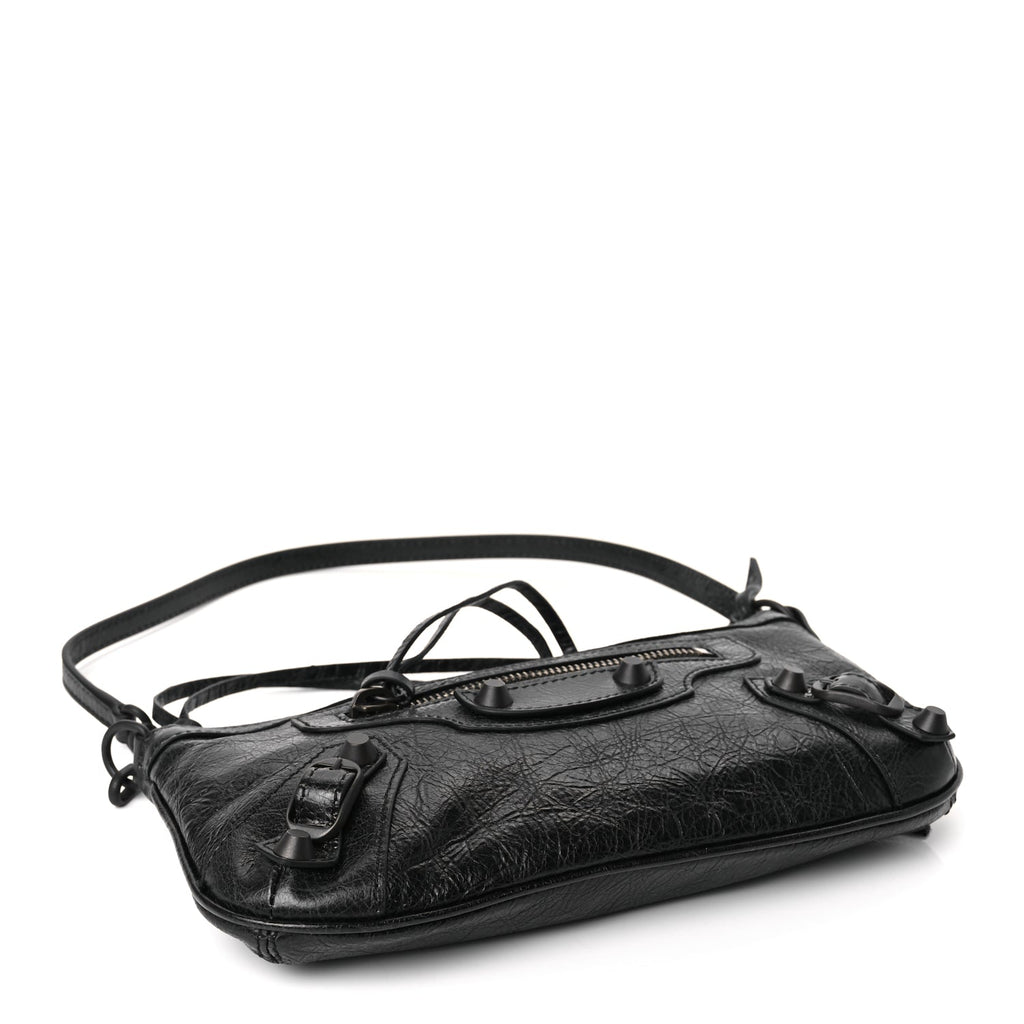 Balenciaga Agneau Arena Classic Hardware Le City Pouch On Strap Black