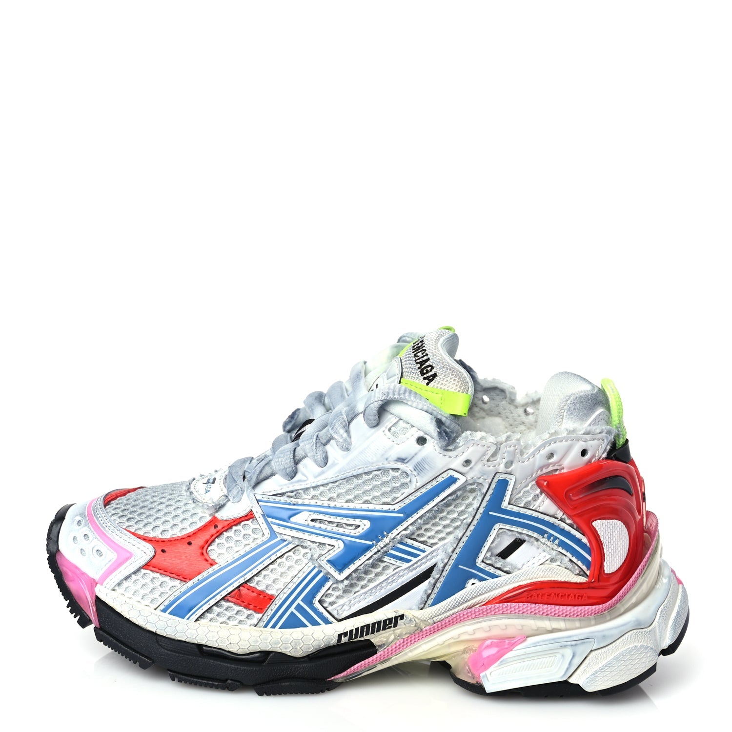 Balenciaga Mesh Rubber Womens Runner Sneakers 35 White Red Blue Pink