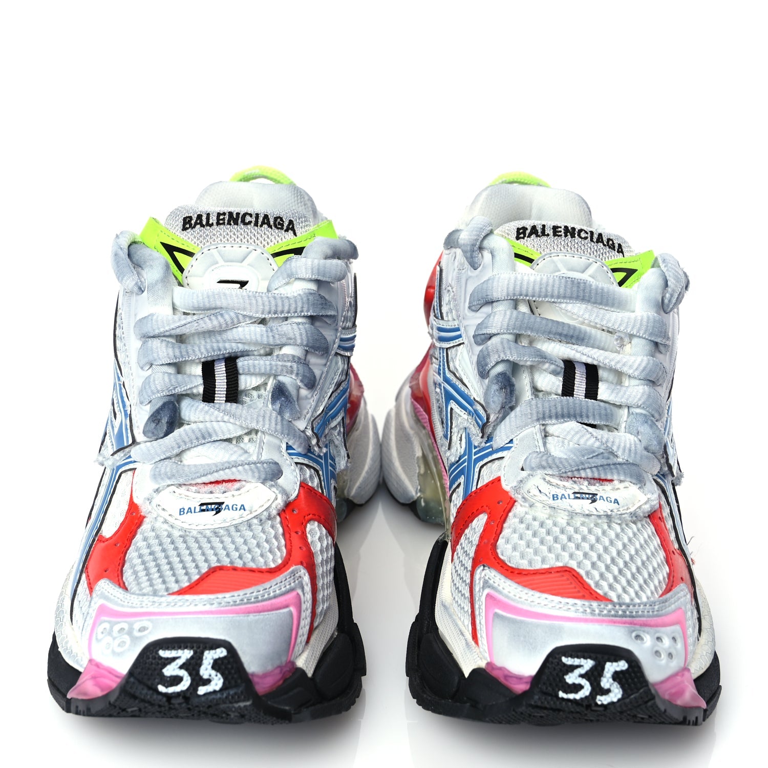 Balenciaga Mesh Rubber Womens Runner Sneakers 35 White Red Blue Pink
