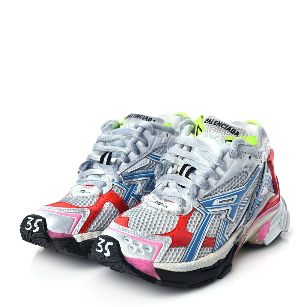 Balenciaga Mesh Rubber Womens Runner Sneakers 35 White Red Blue Pink