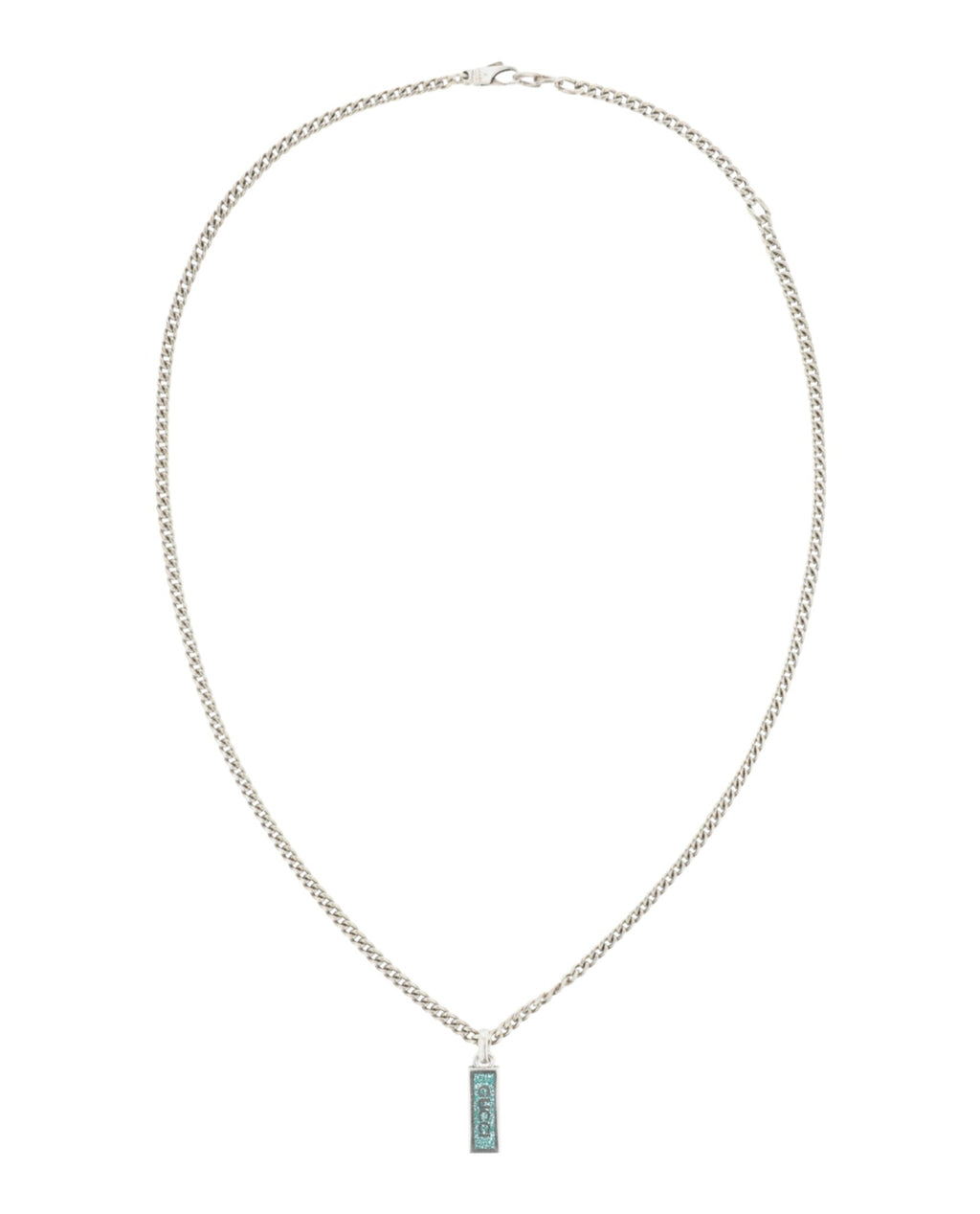 Gucci Womens Sterling Silver Logo Plaque Necklace