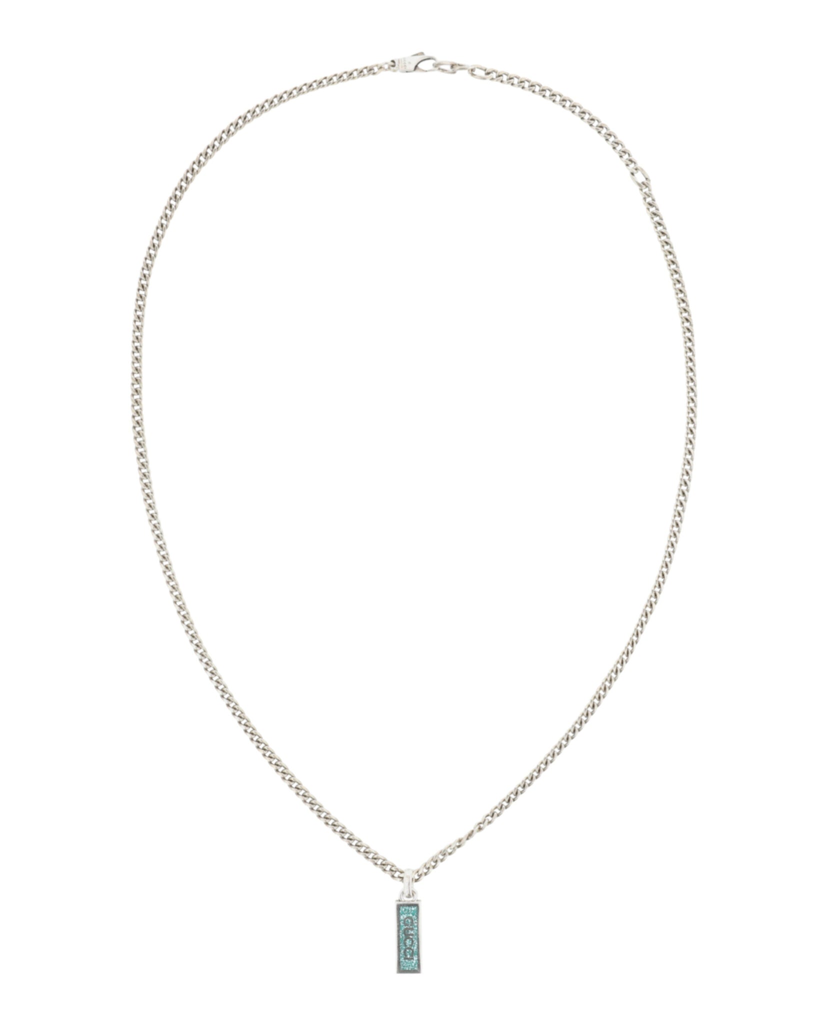 Gucci Womens Sterling Silver Logo Plaque Necklace