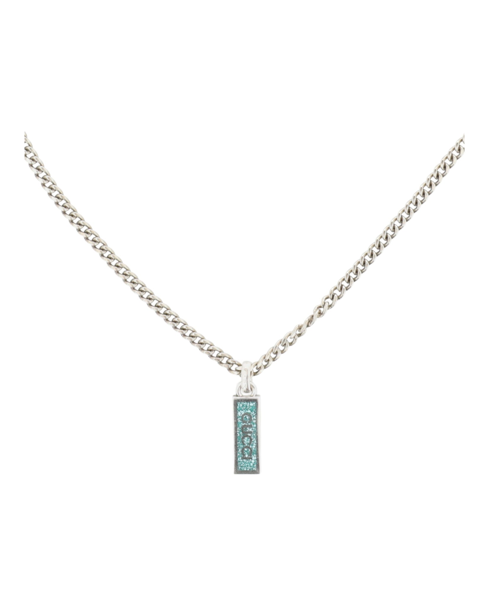 Gucci Womens Sterling Silver Logo Plaque Necklace