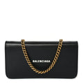 Balenciaga Grained Calfskin Logo Cash Phone Holder Wallet On Chain Black