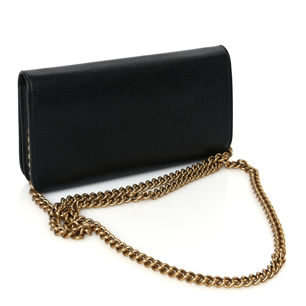 Balenciaga Grained Calfskin Logo Cash Phone Holder Wallet On Chain Black