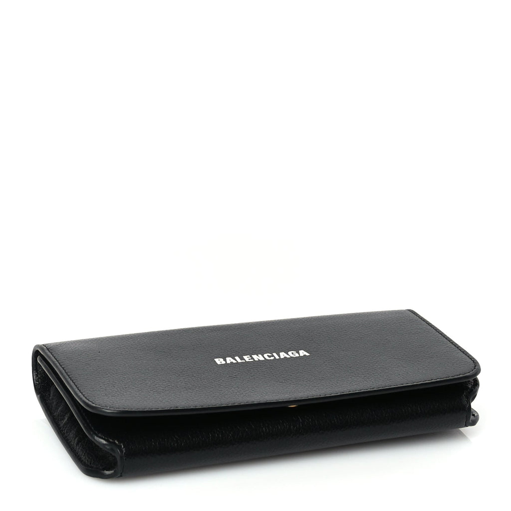 Balenciaga Grained Calfskin Logo Cash Phone Holder Wallet On Chain Black