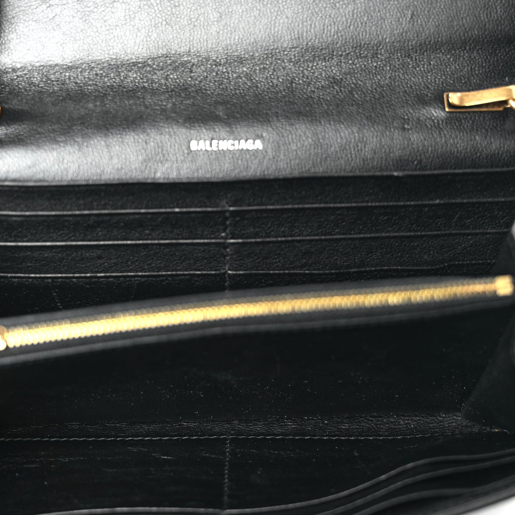 Balenciaga Grained Calfskin Logo Cash Phone Holder Wallet On Chain Black