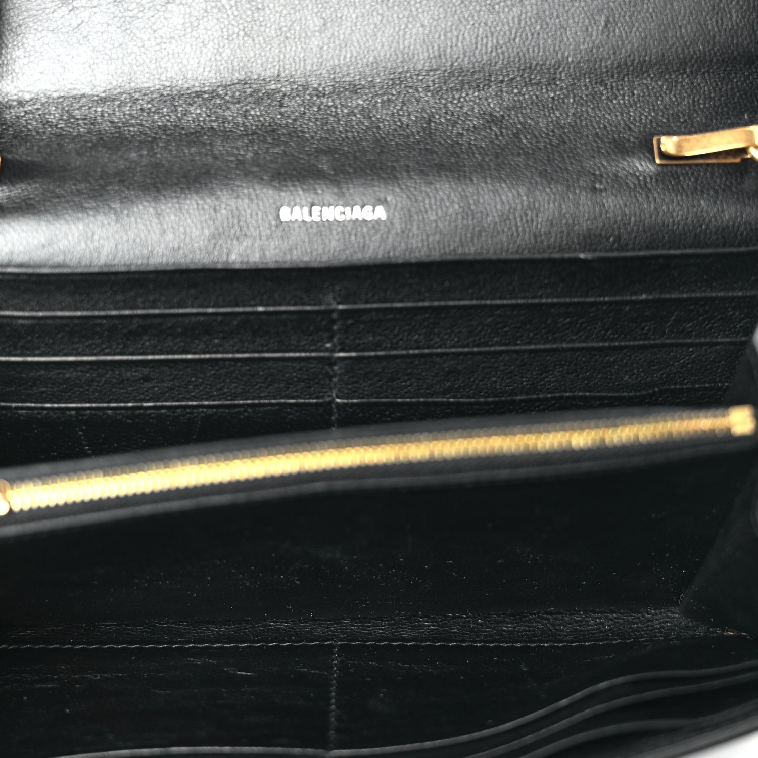 Balenciaga Grained Calfskin Logo Cash Phone Holder Wallet On Chain Black