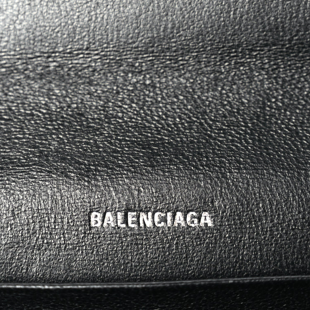 Balenciaga Grained Calfskin Logo Cash Phone Holder Wallet On Chain Black