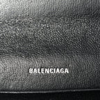 Balenciaga Grained Calfskin Logo Cash Phone Holder Wallet On Chain Black
