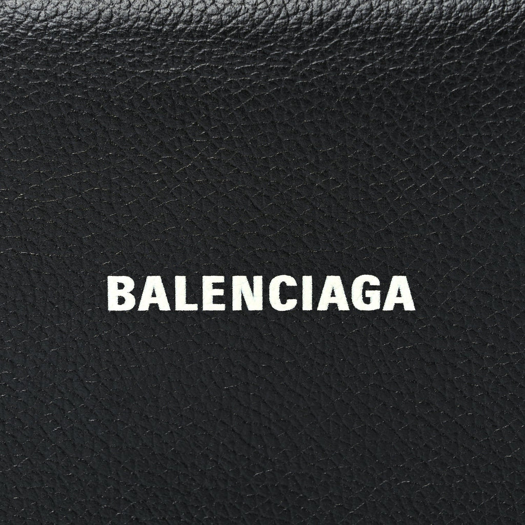 Balenciaga Grained Calfskin Logo Cash Phone Holder Wallet On Chain Black