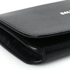 Balenciaga Grained Calfskin Logo Cash Phone Holder Wallet On Chain Black