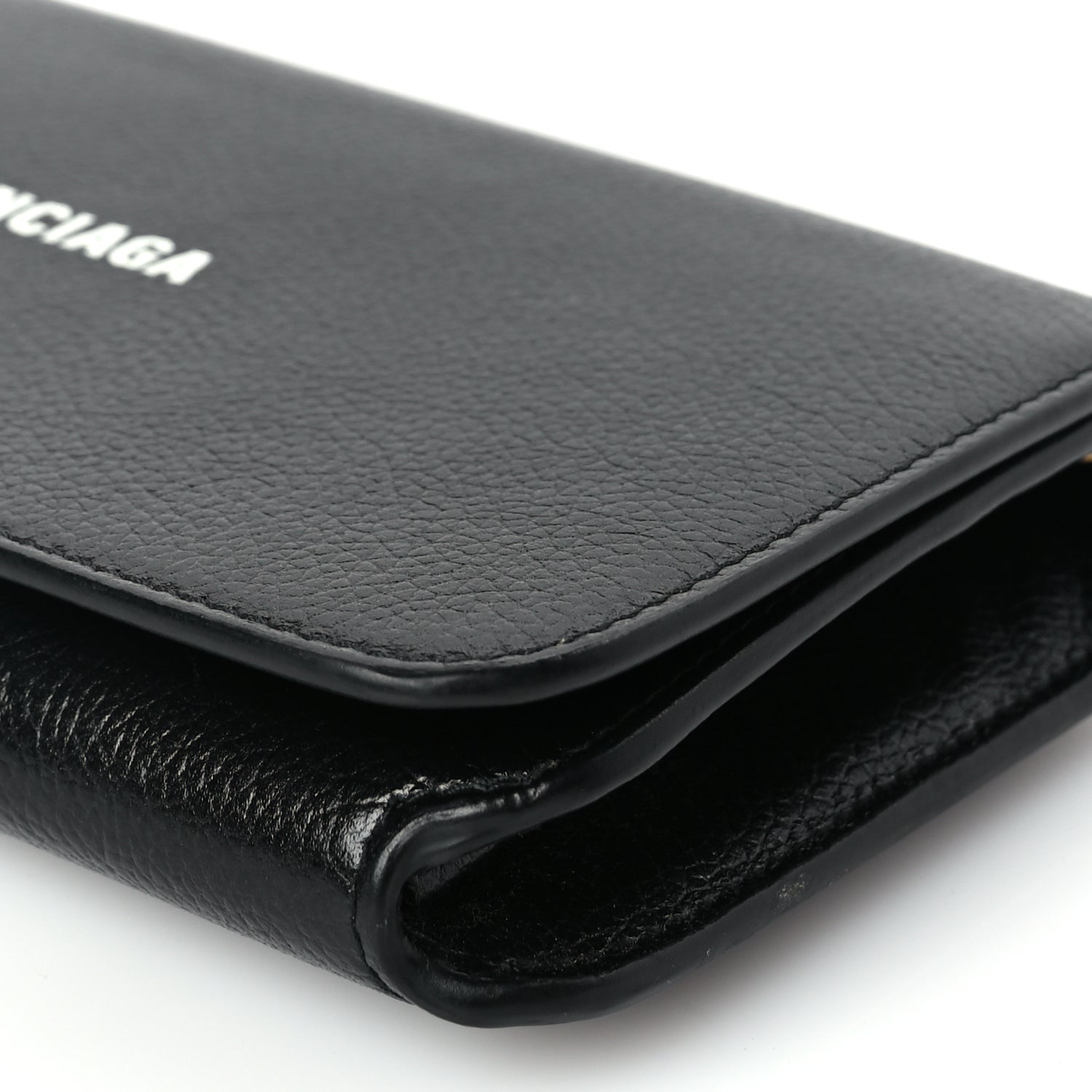 Balenciaga Grained Calfskin Logo Cash Phone Holder Wallet On Chain Black