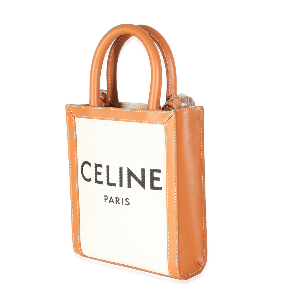 Natural Tan Canvas Calfskin Mini Vertical Cabas Bag