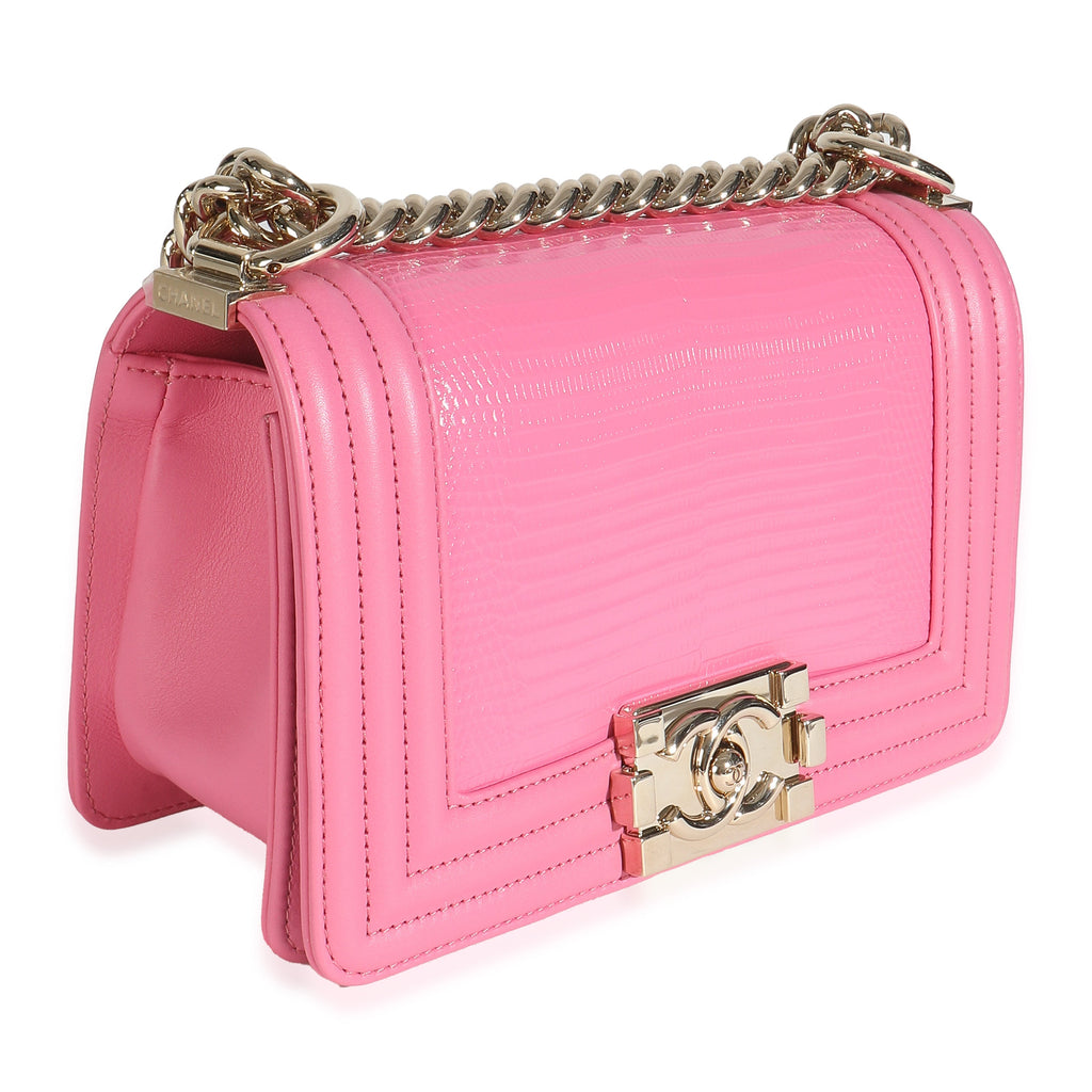 Chanel Pink Lambskin Lizard Small Boy Bag
