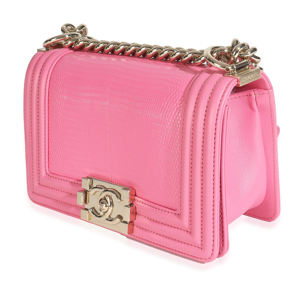 Chanel Pink Lambskin Lizard Small Boy Bag
